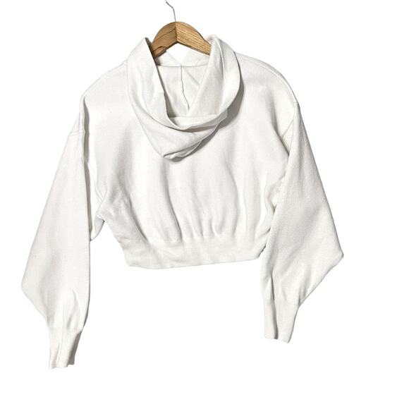 Zara Cropped Hoodie Sweater Sweatshirt White Size M - Picture 6 of 6